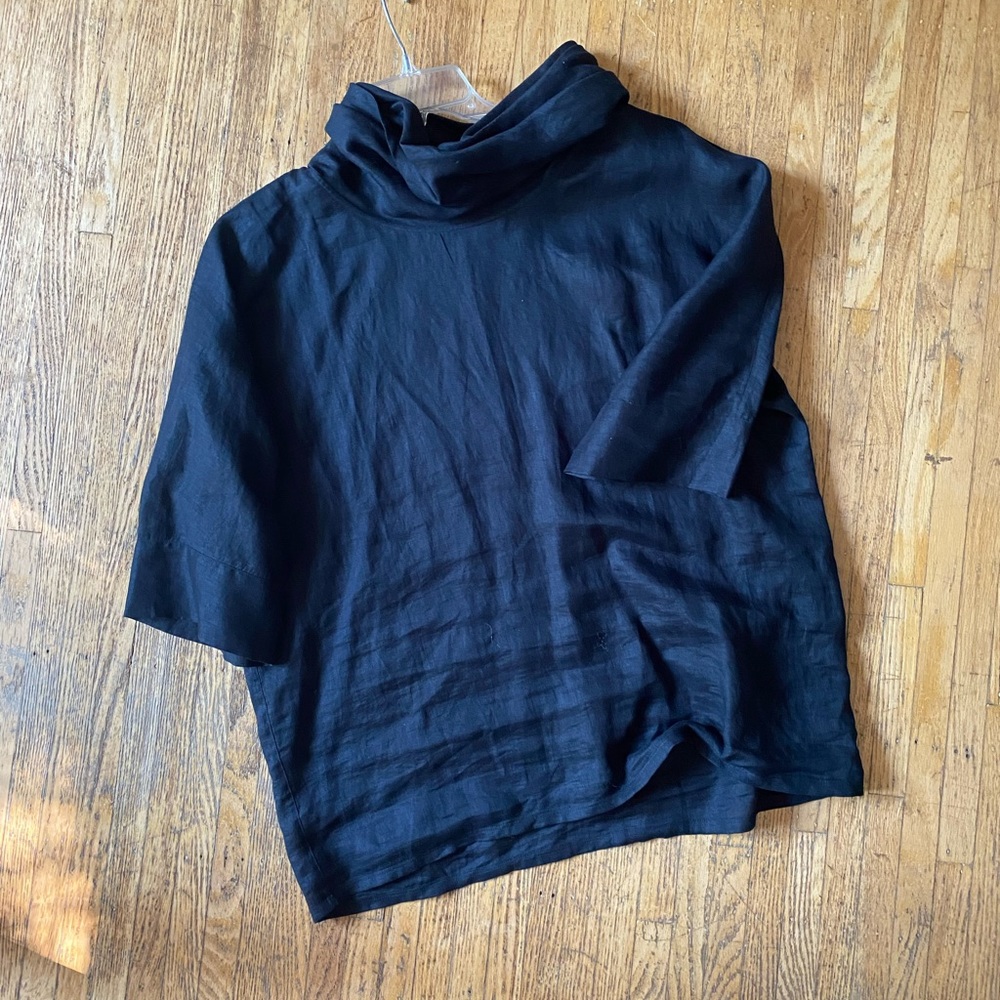 100% Linen Black Women's Cowl Neck